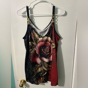 Floral Black and Red Women's Top